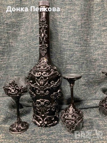 Ръчно изработен сервиз за аперитив от 3 части в сребро, снимка 5 - Декорация за дома - 41700377