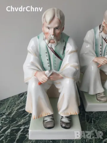 2бр Zsolnay Pecs статуетка 33см/стара унгарска порцеланова фигура/седнал мъж-овчар, снимка 3 - Статуетки - 49577395