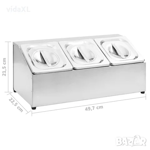 vidaXL Гастронорм контейнер държач с 3 GN съда 1/6 неръждаема стомана, снимка 9 - Обзавеждане на кухня - 56147736