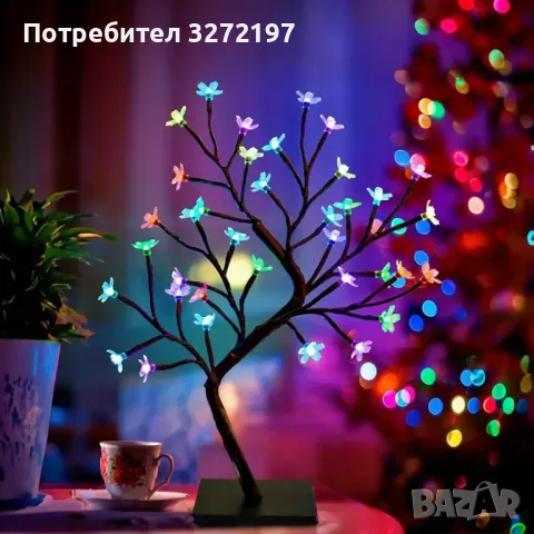 LED настолна лампа,Изкуствено Бонсай дърво-Череша,48 цветни LED светлини, снимка 2 - Настолни лампи - 48491054