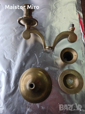 Антикварен двоен месингови свещник-"Бел Епок"(ок.1900г.)автентичен, снимка 3 - Антикварни и старинни предмети - 53571558