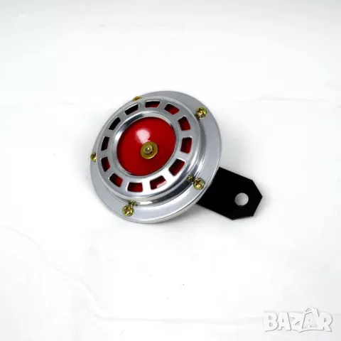 Клаксон, хром, модел Мрежа, кръгъл, метален, червен, 12V