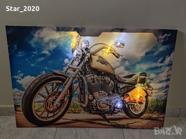 Светеща картина с Led осветление - Harley Davidson, снимка 2 - Картини - 35855378