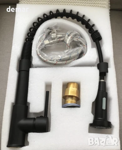 HARNART Черен кухненски смесител с издърпващ се чучур, висока арка, 2 режима, снимка 9 - Смесители - 51234591