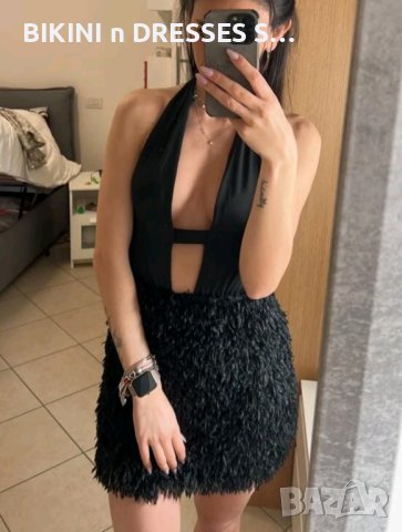 Елегантна черна рокля с пера пух, снимка 8 - Рокли - 42078563