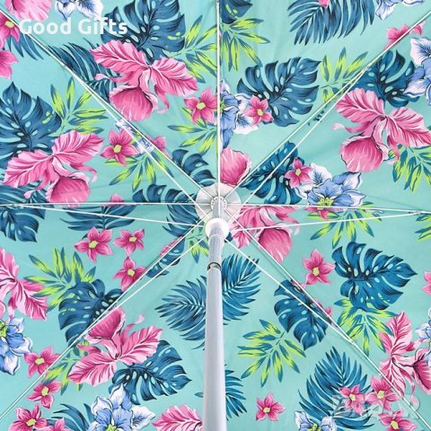 Плажен чадър 2м, Тюркоазен с цветя, снимка 2 - Други - 41360306