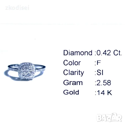 Златен дамски пръстен с диамант 0,42Ct. чистота:SI размер:54 модел:42926-1, снимка 5 - Пръстени - 55824617