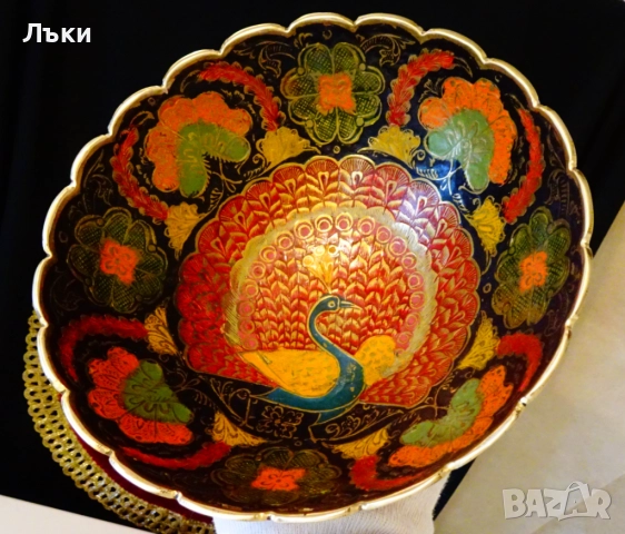 Бронзова фруктиера,салатиера,пауни,цветен емайл. , снимка 2 - Антикварни и старинни предмети - 52818359