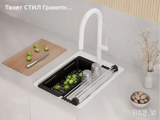 Бяла Кухненска Мивка от гранит модел Рига Easy 380 x 440 mm