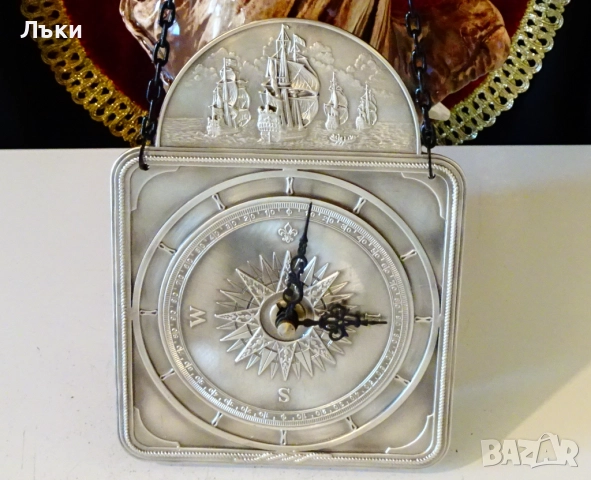 Немски стенен часовник от калай,Кораби,компас. 
