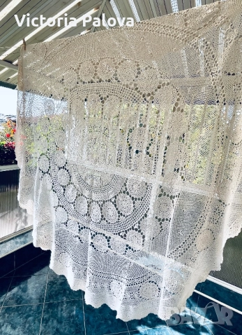 Красива плетена покривка цвят екрю 165см, снимка 9 - Покривки за маси - 52062462