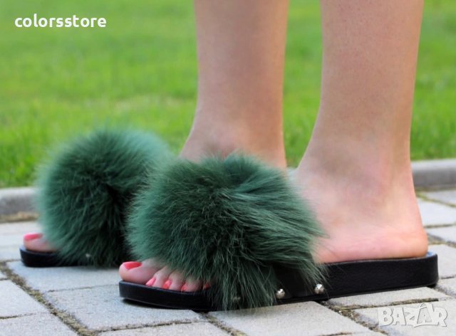 Равни чехли - тъмнозелен ЕСТЕСТВЕН пух - 1616