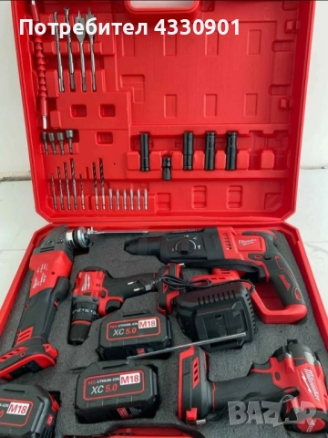 🔥 Milwaukee M18 комплект – 4 машини + 3 батерии + зарядно (нов), снимка 3 - Куфари с инструменти - 52399984
