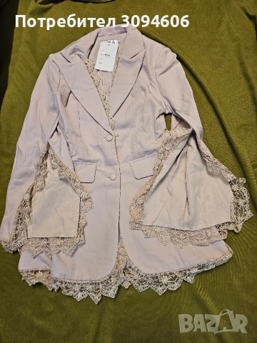 Бежово сако с дантела Л, снимка 2 - Сака - 53503544