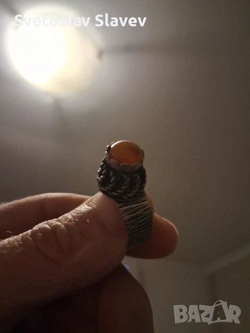 Стар пръстен с кехлибар., снимка 2 - Колекции - 53529667