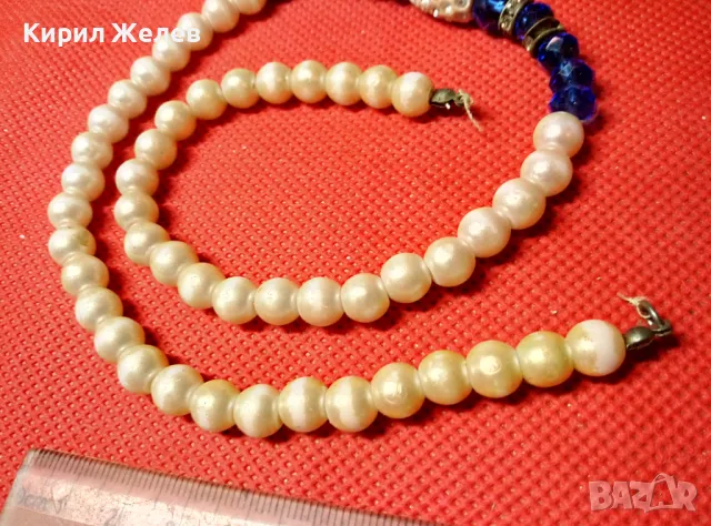 СТАРО ЕЛЕГАНТНО ПЕРЛЕНО ВИНТИДЖ АРТ КОЛИЕ с ИСКРЯЩИ ФАСЕТИРАНИ КРИСТАЛИ и НУЖДА от ЗАКОПЧАЛКА 47315, снимка 6 - Колиета, медальони, синджири - 47282814