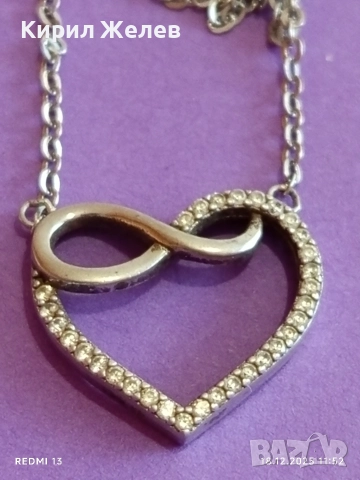 Сребърно колие с висулка съчетаваща символите на сърце и безкрайност с кристали 52399, снимка 7 - Колиета, медальони, синджири - 52835213