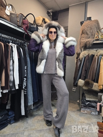 НОВА лилава парка с естествен косъм , снимка 3 - Якета - 53002117