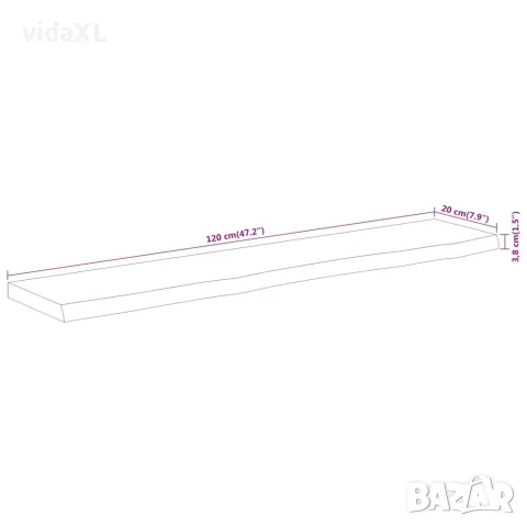 vidaXL Стенен рафт, 120x20x3,8 см, правоъгълен, масив акация, жив ръб, снимка 8 - Етажерки - 56147315