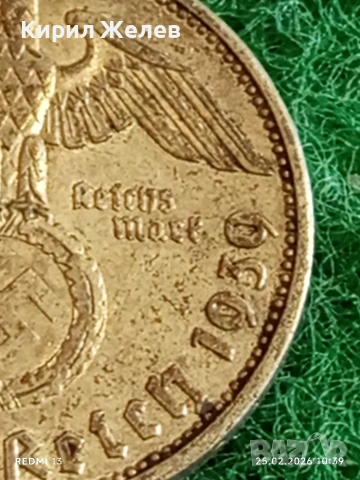 Сребърна монета 2 райхсмарки 1939г. Германия Трети Райх с Свастика за КОЛЕКЦИОНЕРИ 40118, снимка 4 - Нумизматика и бонистика - 53615191