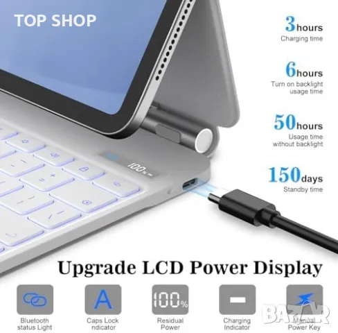 Нова GOKOCO Магнита Bluetooth Кейс-Клавиатура за iPad 12.9", Защитна, Светеща, снимка 4 - Калъфи, кейсове - 49217101