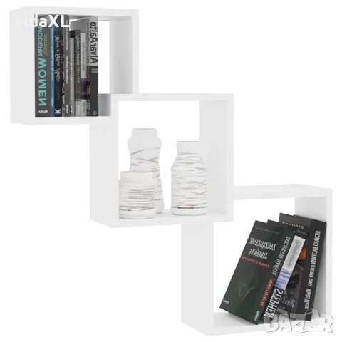vidaXL Квадратни стенни рафтове, бели, 68x15x68 см, инженерно дърво, снимка 3 - Етажерки - 56147745