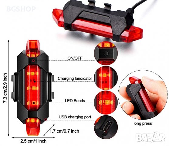 Светлоотразител за Велосипед , колело LED - USB Стоп , Фенер - Red, снимка 3 - Аксесоари за велосипеди - 39367730