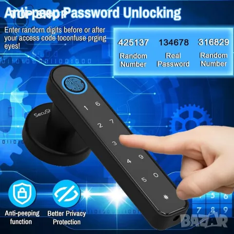 Смарт Брава пръстов отпечатък Secustone, интелигентно заключване, заключване на врата без ключ, инте, снимка 6 - Входни врати - 48831771