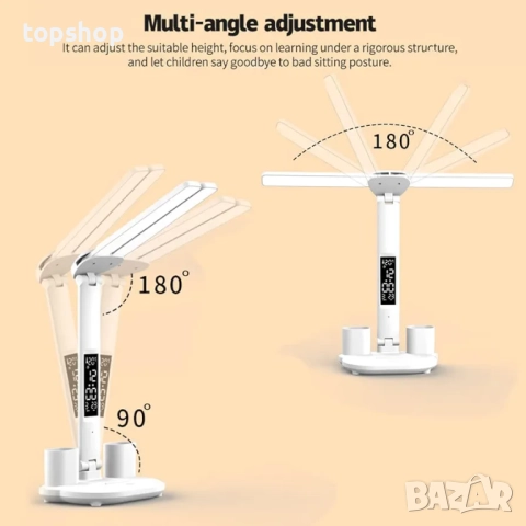 Чисто нова KISUFU Двойна LED настолна лампа с часовник и температурен дисплей, 3 цветни температури, снимка 7 - Настолни лампи - 52373147