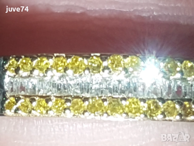 СРЕБЪРЕН  ПРЪСТЕН С  ЕСТЕСТВЕНИ ЖЪЛТИ  И БЕЛИ  ДИАМАНТИ  СЕРТИФИКАТ , снимка 4 - Пръстени - 52837619