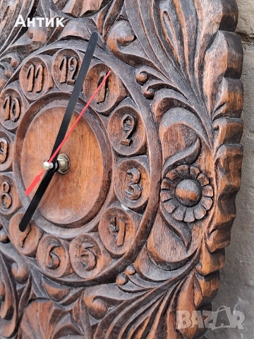 Много Красив Антикварен Стенен Часовник Дърворезба от Соца