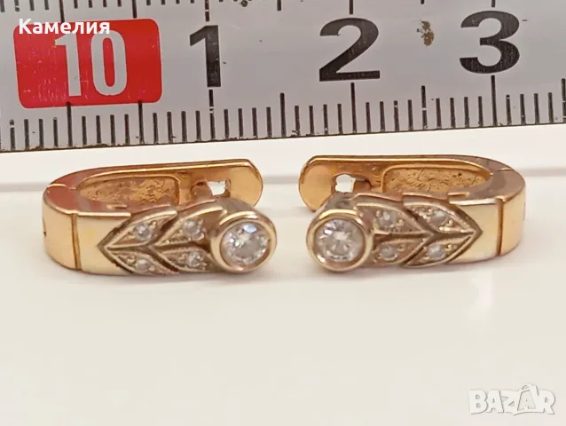 Руско злато. Обеци с брилианти , снимка 5 - Обеци - 56029460
