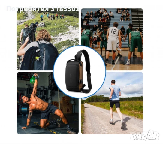 Мъжка чанта за през рамо, Crossbody, с USB поддръжка за зареждане, джоб против кражба, водоустойчивa, снимка 3 - Чанти - 51227921