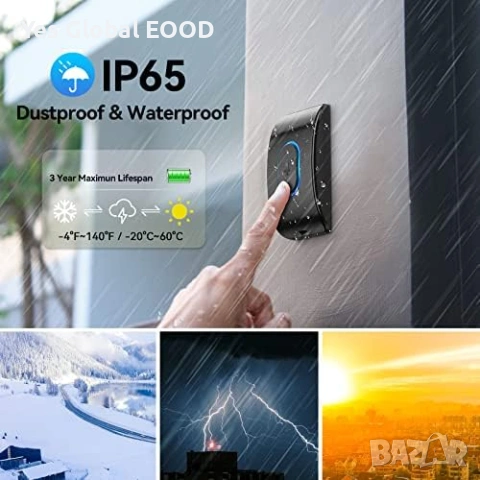 TECKNET безжичен звънец 400 м обхват с LED индикация, снимка 6 - Друга електроника - 53233905