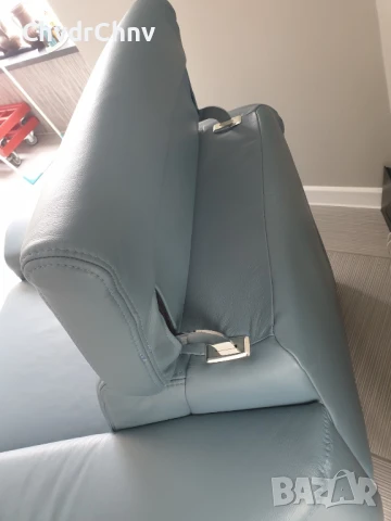 Немски кожен офис фотьойл/светло син-естесвена кожа/подвижна облегалка/стол 110x100x90см, снимка 8 - Дивани и мека мебел - 50698992