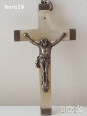 Седефен кръст със сребърен обков/сребро сребърни, снимка 1