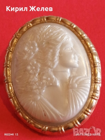 Брошка КАМЕЯ с релефна резба СЕДЕФ Викториански стил 50954, снимка 8 - Други - 52545948