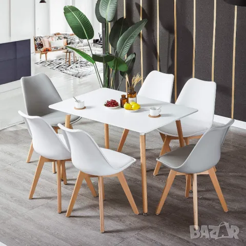 Модерна трапезна маса Кухненска 4 с дървени крака регулируеми бял, снимка 5 - Маси - 49578746