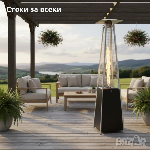 Газов отоплител-чадър 13 kW, 227 см – външен газов отоплител с калъф и защита + маймунка!