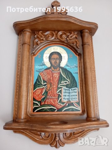 Дърворезба домашен иконостас с иконопис " Исус Христос ", снимка 3 - Други стоки за дома - 41896032