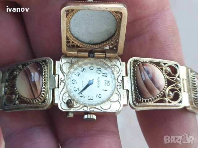 Винтидж часовник "Чайка" с филигран и ахат,, снимка 8 - Дамски - 53386433