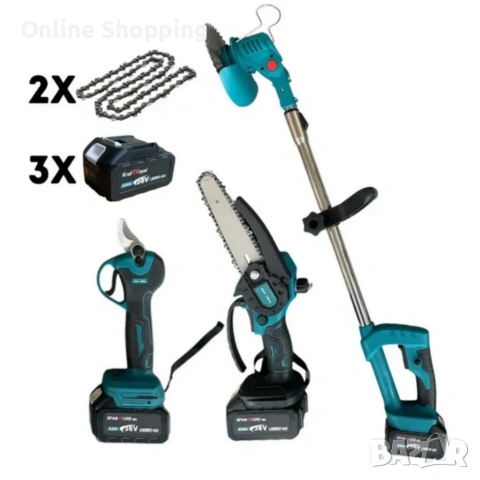 Акумулаторен комплект 3в1 – тример, ножица и резачка с 3 батерии 36V/8Ah, снимка 5 - Градинска техника - 53336201
