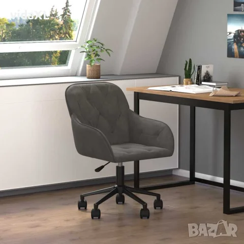 vidaXL Въртящ се офис стол, тъмносив, кадифе, снимка 2 - Столове за офис - 56147113