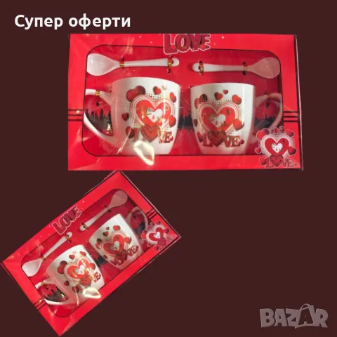 Керамичен комплект от 2чаши, с лъжички