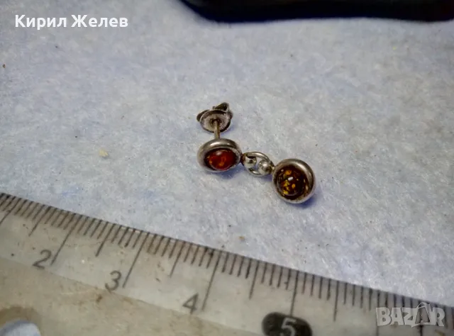 НЕЖНА СРЕБЪРНА ОБЕЦА СРЕБРО 925 с ШЛИФОВАН БАЛТИЙСКИ НАТУРАЛЕН КЕХЛИБАР 30545, снимка 5 - Обеци - 49510827