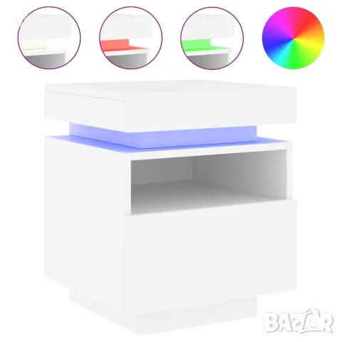 vidaXL Нощни шкафчета с LED осветление, 2 бр, бели, 40x39x48,5 см, снимка 4 - Шкафове - 56148115