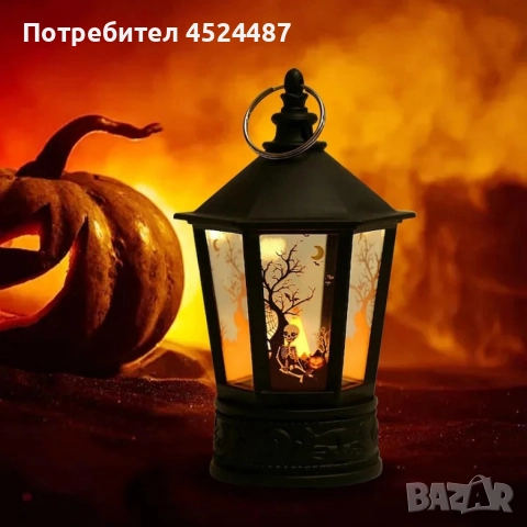 Декоративен LED фенер за Хелоуин – Реалистичен пламък и тематични шарки, снимка 2 - Декорация за дома - 52751410