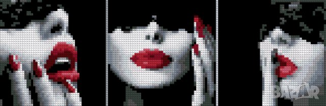 Триптих Секси червени устни Комплект за изработка на диамантен гоблен, снимка 2 - Гоблени - 41347026