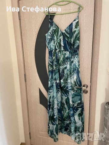 Разкошна ефирна цепка  нова елегантна ефирна дълга рокля екзотичен тропически принт номер 40, снимка 3 - Рокли - 42096016