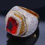 Позлатен пръстен с рубин и австрийски кристали, снимка 1 - Пръстени - 41137004
